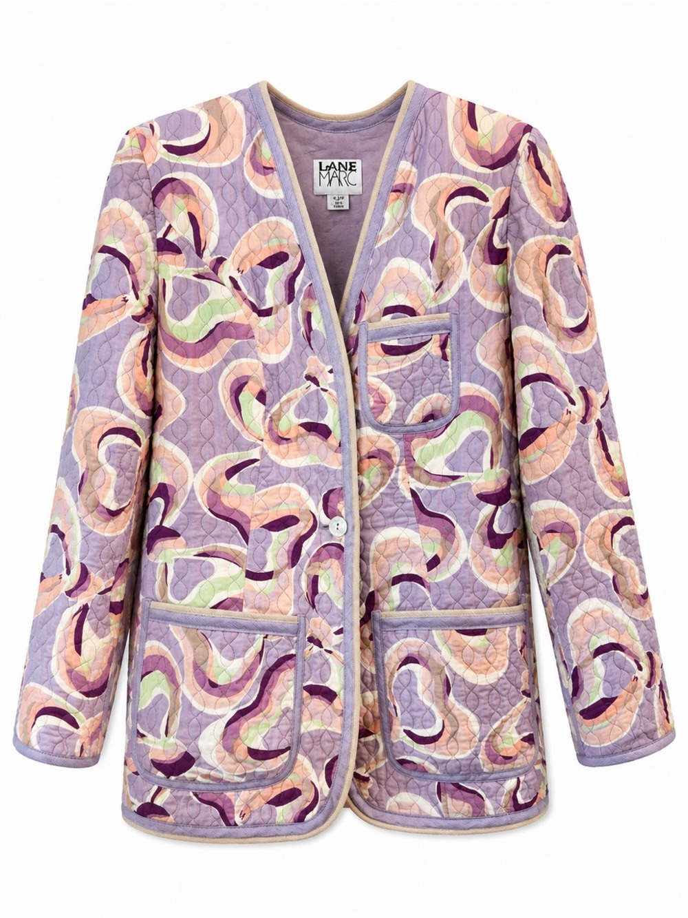 Jeanne Marc vintage 1980s Quilted Abstract Print Jacket in Lavender